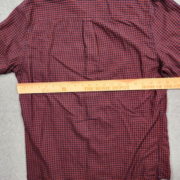 Marine Layer Shirt Mens Medium Red Blue Plaid Stretch Pocket Outdoors Huckberry - Picture 10 of 11